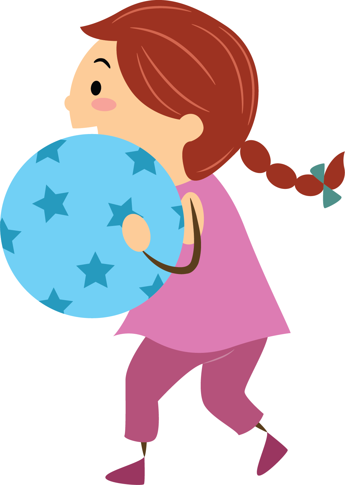 This is an image of a young girl holding a ball as if she is just about to throw it or has just caught it