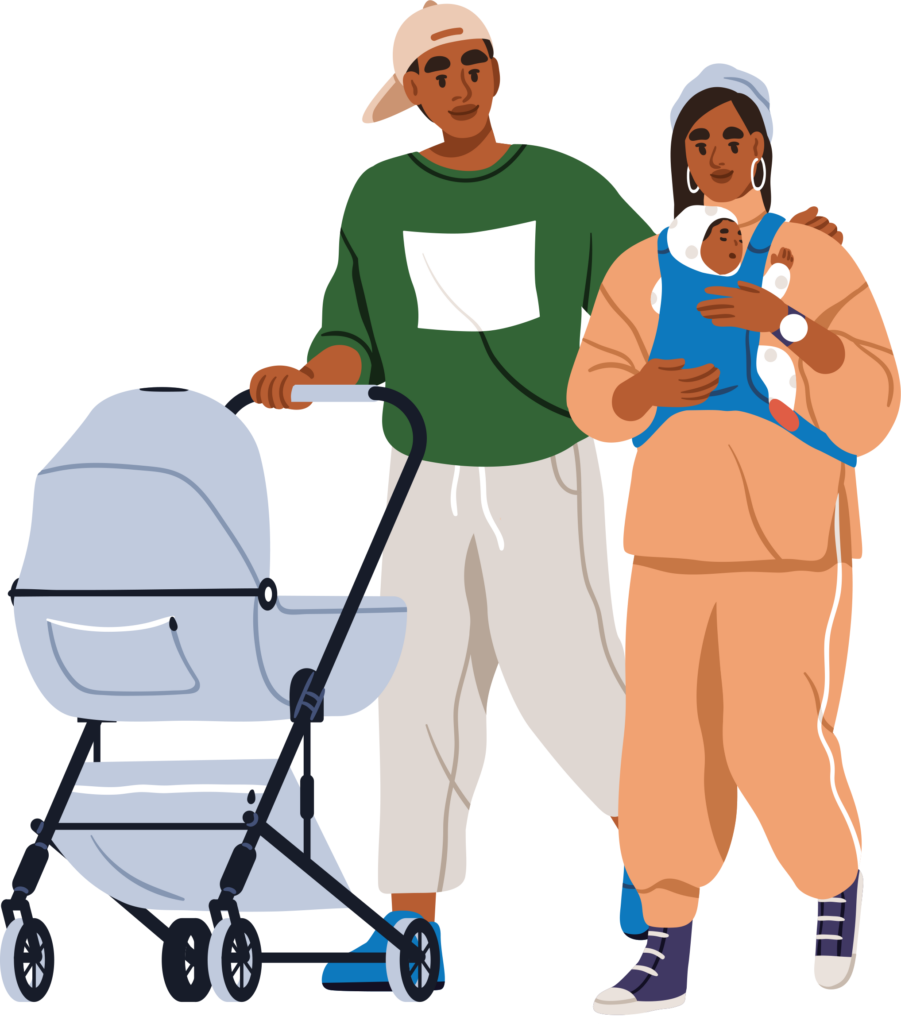 Parents with a pushchair and baby